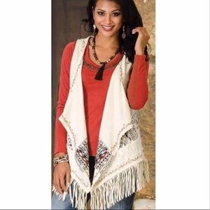 Miss Me Tribal Beat Fringe Open Front Vest